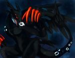  black claws cool_colors dark_theme devidramon digimon dragon male red_eyes scalie slit_pupils solo tail teeth tongue tongue_out valorrous wings 