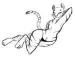  black_and_white boreoboros breasts clothed clothing disney featureless_breasts feline female line_art mammal monochrome one_eye_closed pack_street pandora_(weaver) seductive simple_background solo tiger topless white_background wink zootopia 