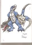  blue chimera claws deltamon digimon hybrid male markings multi_head multiple_tails skull solo tail teeth tongue vegiepire 