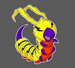  claws digimon facial_markings grey_background kunemon larva male markings multi-colored_body plain_background purple red solo stinger teskine yellow 