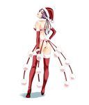  alternate_costume amagai_yukino arm_garter ass bandeau braid breasts da_ji elbow_gloves elf facial_mark forehead_mark gloves hat large_breasts legs long_legs looking_back multiple_braids musou_orochi open_mouth panties pointy_ears purple_eyes purple_hair red_legwear santa_costume santa_hat solo thighhighs thighs thong underwear 