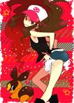  ass bad_id bad_pixiv_id bare_shoulders baseball_cap boots brown_hair gen_5_pokemon hands_on_hips hat head_tilt looking_back mochida_(annie) pink_eyes pokemon pokemon_(creature) pokemon_(game) pokemon_bw ponytail short_shorts shorts sleeveless tepig touko_(pokemon) vest wristband 