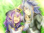  dissidia_final_fantasy final_fantasy final_fantasy_i final_fantasy_xi grass prishe purple_hair sleeping warrior_of_light white_hair 
