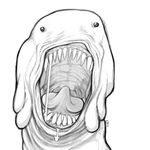  creature gaping_maw monster open_mouth plain_background saliva slug_(artist) teeth tongue uhoh unknown_species white_background 