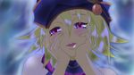  blonde_hair blush duel_monster gagaga_girl hands_on_face hands_on_own_face hat mirai_nikki open_mouth parody purple_eyes short_hair yandere yandere_trance yu-gi-oh! 