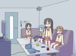  aioi_yuuko bag black_hair blue_hair book brown_hair controller glass glasses holding karaoke long_hair microphone minakami_mai multiple_girls music naganohara_mio nichijou open_mouth reading remote_control school_uniform shinonome_nano shoes short_hair short_twintails singing sitting skirt standing table tokisadame_school_uniform tomboo twintails wavy_mouth winding_key 