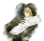  1girl blonde_hair brother_and_sister closed_eyes gloves hisui_yuu hood hug nier nier_(series) nier_(young) siblings yonah 