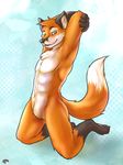  anthro arms_above_head canine fox male mammal nude shalinka solo 