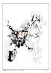  bakuon!! greyscale ground_vehicle helmet honda honda_cb400 honda_cb400sf loose_socks monochrome motor_vehicle motorcycle orimoto_mimana pleated_skirt sakura_hane short_hair skirt smile socks solo spot_color 