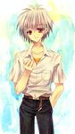  bad_id bad_pixiv_id belt highres male_focus momomiya_mion nagisa_kaworu neon_genesis_evangelion red_eyes school_uniform solo white_hair 