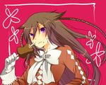  alice_(pandora_hearts) brown_hair food gloves long_hair meat pandora_hearts purple_eyes ribbon 