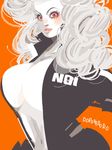  bad_id bad_pixiv_id breasts bursting_breasts curly_hair dorohedoro jumpsuit kichiko_(tockojj) large_breasts lipstick makeup noi_(dorohedoro) red_eyes solo unzipped white_hair 