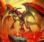 amazing blue_eyes claws dragon el-grimlock feral fire flying glowing glowing_eyes herrera horn jaws lava muscles scales scalie sky solo tail volcano warm_colors wings 