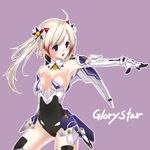  aisha_(elsword) alternate_hair_color armpits bad_id bad_pixiv_id breasts cleavage detached_collar elsword gloves highres kuro_(kuronell) leotard long_hair mecha_musume pointy_ears purple_background purple_eyes simple_background small_breasts solo thighhighs twintails white_hair 