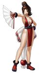  armpits backless_outfit beads breasts brown_hair center_opening fan fatal_fury folding_fan full_body large_breasts legs long_hair ninja official_art ogura_eisuke one_eye_closed pelvic_curtain ponytail revealing_clothes shiranui_mai sideboob solo tabi the_king_of_fighters the_king_of_fighters_xiii transparent_background 