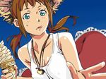  bad_id bad_pixiv_id bare_shoulders blue_eyes blurry brown_hair depth_of_field dutch_angle food food_on_face foreshortening hat heart ice_cream ice_cream_cone ice_cream_on_face jewelry licking_lips original pendant shirt sleeveless sleeveless_shirt solo straw_hat tarou2 tongue tongue_out twintails 