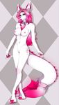  breasts canine collar female fins fur hair mammal melodia nipples nude piercing pink_hair pussy solo standing teil white_fur 
