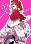  alternate_costume apron axis_powers_hetalia bad_id bad_pixiv_id belgium_(hetalia) blonde_hair capelet cosplay costume dress frilled_dress frills green_eyes grimm's_fairy_tales hand_on_hip happy heart heart_of_string hood karacoroxx little_red_riding_hood little_red_riding_hood_(grimm) little_red_riding_hood_(grimm)_(cosplay) long_sleeves looking_at_viewer looking_back one_eye_closed open_mouth outline pink_background red_capelet ribbon short_hair simple_background solo standing standing_on_one_leg white_legwear 