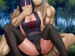  blue_hair blush cleavage crimson_comics kunoichi large_breasts panties rape short_hair spread_legs sweat underwear 