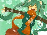  asari_toko bad_id bad_pixiv_id closed_eyes green_hair hatsune_miku long_hair open_mouth outstretched_arms scarf solo spread_arms twintails very_long_hair vest vocaloid 