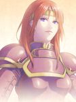  armor fire_emblem fire_emblem:_monshou_no_nazo headband kinoeneko long_hair minerva_(fire_emblem) purple_eyes red_hair smile solo 