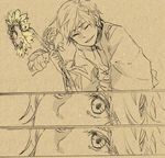  1girl bad_id bad_pixiv_id bleach closed_eyes comic flower ichimaru_gin japanese_clothes lowres matsumoto_rangiku monochrome roh_yon_ji short_hair silent_comic smile snake_mouth sunflower younger 