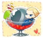  anger_vein baruson_(konaru) blonde_hair blue_eyes candy candy_cane chibi dotted_line fate/zero fate_(series) food gelatin ice_cream kayneth_el-melloi_archibald male_focus solo volumen_hydragyrum 