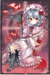  bat bow dress hair_bow high_heels mosho red_eyes remilia_scarlet shoes signature solo touhou traditional_media 