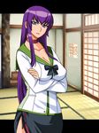  breasts busujima_saeko cleavage gaden highres highschool_of_the_dead large_breasts purple_hair school_uniform solo 