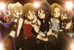  :o absurdres akiyama_mio belt black_eyes black_hair blonde_hair blue_eyes brown_eyes brown_hair covering_mouth death_devil highres hirasawa_yui k-on! kotobuki_tsumugi long_hair microphone midriff multiple_girls nakano_azusa navel nyantype official_art scan tainaka_ritsu twintails yamada_naoko 