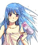  :t after_shower bad_id bad_pixiv_id blue_hair breasts cleavage collarbone face failure frozen gameplay_mechanics hair_dryer highres ice kkaiju kula_diamond long_hair naked_towel purple_eyes small_breasts solo the_king_of_fighters towel wet wet_hair 