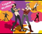  albert_maverick alexander_lloyds barnaby_brooks_jr belt blonde_hair boots brown_eyes brown_hair cabbie_hat dancing facial_hair formal glasses green_eyes hat jacket jewelry kaburagi_t_kotetsu labcoat male_focus multiple_boys necklace necktie pointing red_jacket saitou_(tiger_&amp;_bunny) stubble studded_belt suit tctntm tiger_&amp;_bunny vest waistcoat watch wristwatch 