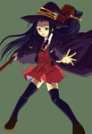  ayase_yue braid broom hat long_hair mahora_academy_middle_school_uniform mahou_sensei_negima! purple_eyes purple_hair robe school_uniform solo takamy_(takamy's_report) thighhighs twin_braids witch_hat 