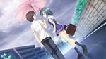  game_cg ikura_nagisa mashiro_summer misaki_mio rain seifuku short_hair umbrella 