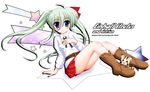  asteion blue_eyes blush boots cat character_name copyright_name einhart_stratos flipper green_hair heterochromia lyrical_nanoha mahou_shoujo_lyrical_nanoha_vivid purple_eyes skirt star 