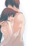  ass blue_eyes brown_hair fuuchouin_kazuki getbackers height_difference highres hirai_chika hug injury kakei_juubei long_hair male_focus multiple_boys nude otoko_no_ko scar very_long_hair yaoi 