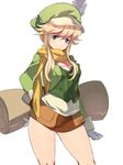  blonde_hair breasts clarissa_arwin cleavage coat feathers gloves green_eyes hairband hat legs long_hair medium_breasts naso4 non-web_source scarf scroll short_shorts shorts sidelocks solo white_background wild_arms wild_arms_xf 
