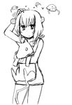  bare_shoulders camisole carrying creature dog greyscale kekekeke monochrome monster original scratching_head short_hair sketch tongue tongue_out yami_shoujo 