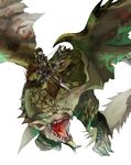  armor arrow bow_(weapon) hat hebi_(yurari) highres male_focus monster monster_hunter open_mouth rathian rathian_(armor) sharp_teeth spikes tail teeth weapon wings 