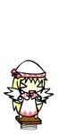  &gt;_&lt; :d animated animated_gif blonde_hair bouncing chibi closed_eyes english kirbym lily_white lowres open_mouth pun smile solo spring_(object) touhou transparent_background xd 
