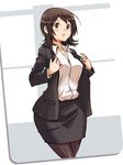  amagami blush breasts brown_eyes brown_hair formal jacket large_breasts pantyhose pencil_skirt short_hair skirt skirt_suit solo suit takahashi_maya tamago_(yotsumi_works) teacher wide_hips 