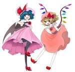  alternate_costume bat_wings blonde_hair blue_hair dress fangs flandre_scarlet flower gloves hat high_heels multiple_girls pantyhose red_eyes remilia_scarlet ribbon rose shoes short_hair siblings sisters touhou viennu wings 