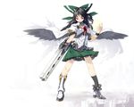  alternate_weapon arm_cannon black_hair bow eyes hair_bow long_hair pink_eyes reiuji_utsuho solo tlman touhou weapon wings 