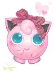  aqua_eyes artist_request blush bow clothed_pokemon gen_1_pokemon hair_bow heart jigglypuff no_humans pink pokemon pokemon_(creature) ribbon simple_background white_background 