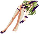  absurdres animal_ears blush breasts bunny_ears bunny_girl bunnysuit c.c. cleavage code_geass feet fishnet_legwear fishnets green_hair high_heels highres kimura_takahiro legs long_hair medium_breasts naughty_face shoes single_shoe smile solo sweat thighhighs third-party_edit vector_trace wrist_cuffs 