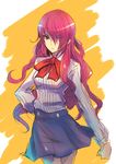  bow kara_(color) kirijou_mitsuru long_hair persona persona_3 red_eyes red_hair school_uniform skirt solo 