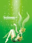  absurdres barefoot bow bubble closed_eyes feet green green_hair hair_ribbon highres legs long_hair melon-chan melonbooks ribbon see-through side_slit solo thighhighs tomizawa_jun underwater very_long_hair wrist_cuffs yellow_bow 