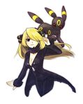  abe_(f!mixture) bad_id bad_pixiv_id blonde_hair breasts cleavage gen_2_pokemon hair_over_one_eye long_hair medium_breasts pokemon pokemon_(creature) pokemon_(game) pokemon_dppt shirona_(pokemon) umbreon 