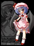  bad_id bad_pixiv_id bat_wings blue_hair blush bow character_name dress fang hat open_mouth red_eyes remilia_scarlet shinjitsu short_hair smile solo touhou vampire wings zoom_layer 