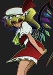  blonde_hair fang flandre_scarlet hat highres noise open_mouth red_eyes solo touhou wings 